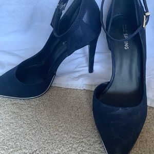 Call It Spring Blue Satin Camo Pattern Stilettos